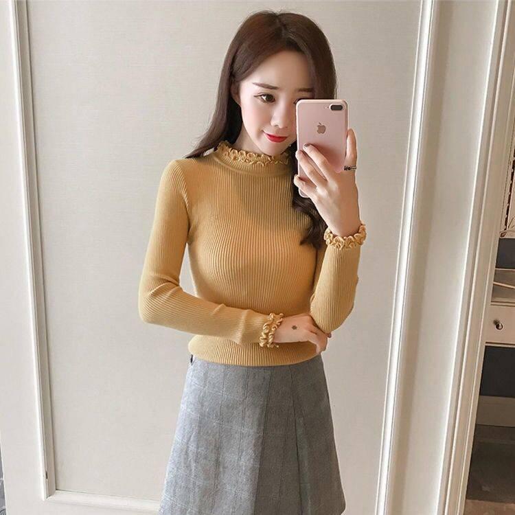 Autumn and winter sweater sweater women's half-necked turtleneck Slim long-sleeved shirt