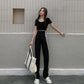 WTEMPO High Waist Sport Wide-leg Pants Striped Wild Loose Straight Leg Women's Baggy Trousers