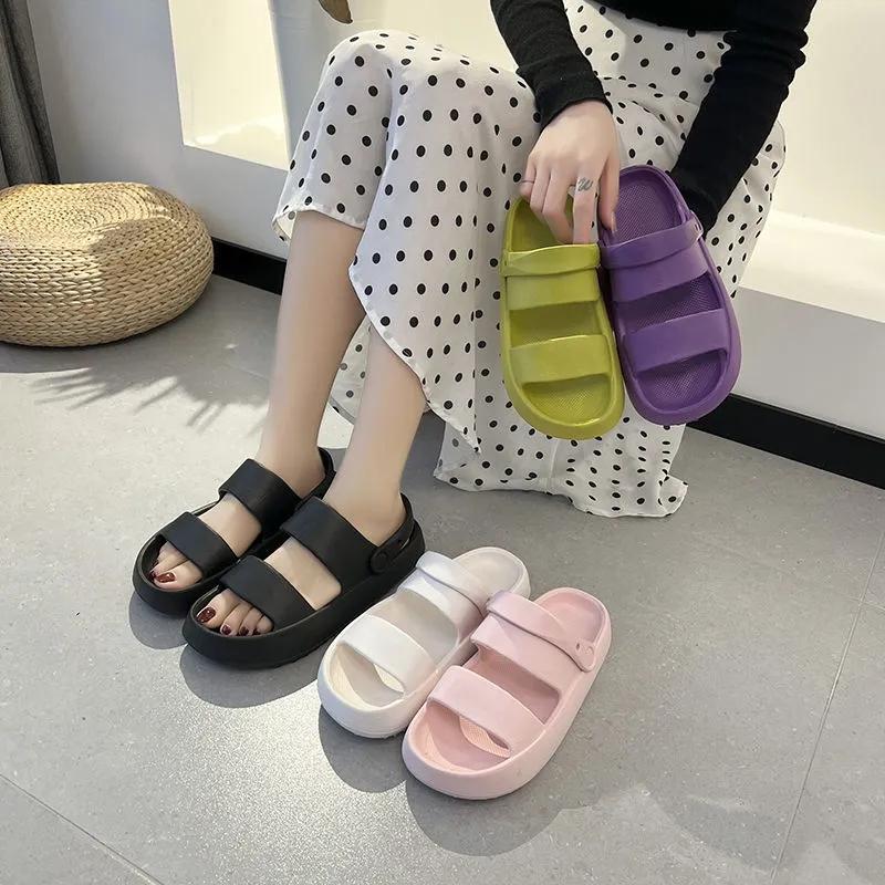 Slippery Slippers Ladies Summer Outside Wear Sandals Home Bathroom Bath Non-slip Sponge Cake Bottom Sandals and Slippers Outdoor Beach Shoes