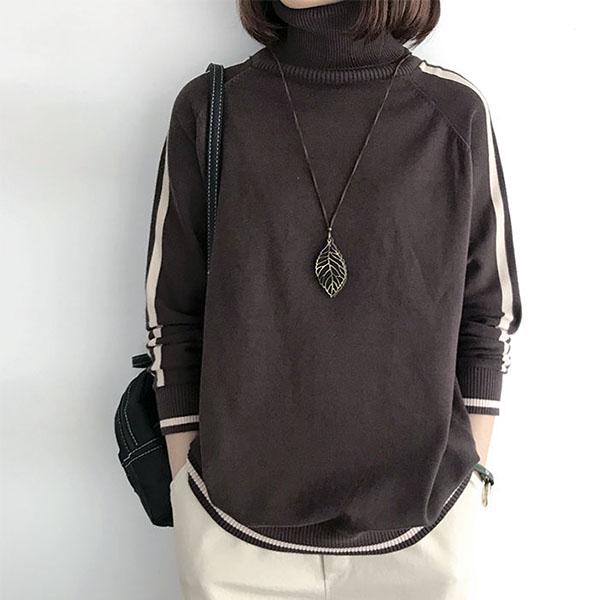 Turtleneck Sweater Women Loose Mid-length Pullover Large Size Color-blocking Sweater Autumn and Winter Long-sleeved Sweater