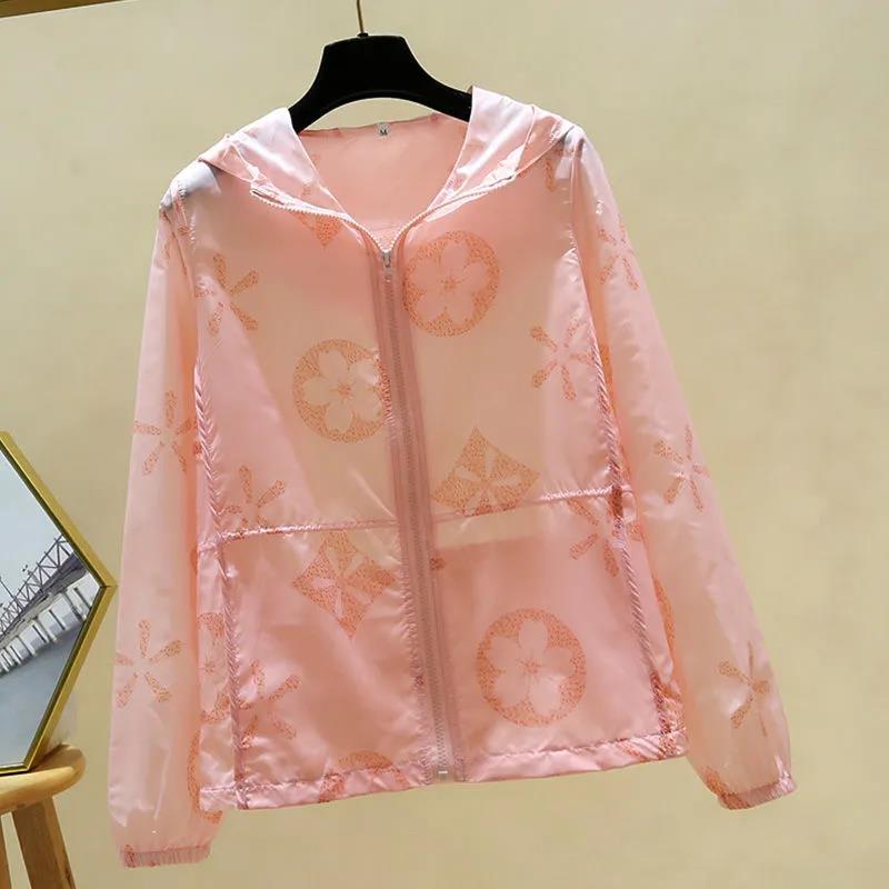 Summer Printed Sunscreen Women's Loose Long-sleeved Hooded Thin Casual Jacket