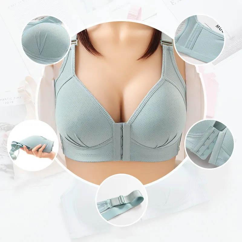 Front Button-type Anti-sagging Gather-up Breast-free Large Size Thin Breathable Underwear Anti-glare Adjustment Type Top-up Bra