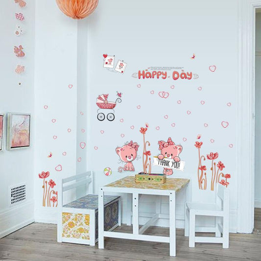 Happy day pink kindergarten bedroom living room decoration removable PVC wall sticker painting