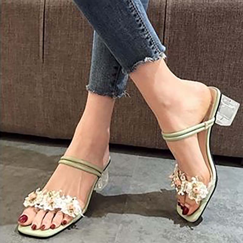 Sandals Female Spring and Summer Fairy Style Korean Fashion Flower High-heeled Two-wear Thick-heeled Slippers