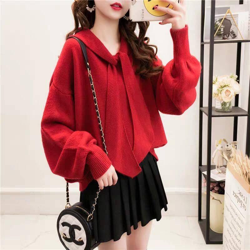 Korean Fashion Ladies Full Sleeve Women Knitting Sweater Solid Pullover and Jumper Loose Sweater