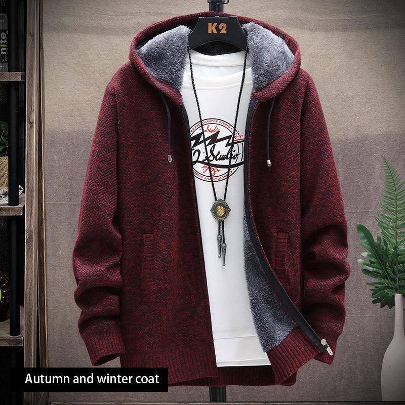 Men's Autumn and Winter Knitted Jacket Youth Jacket Knitted Handsome Casual Hooded Jacket