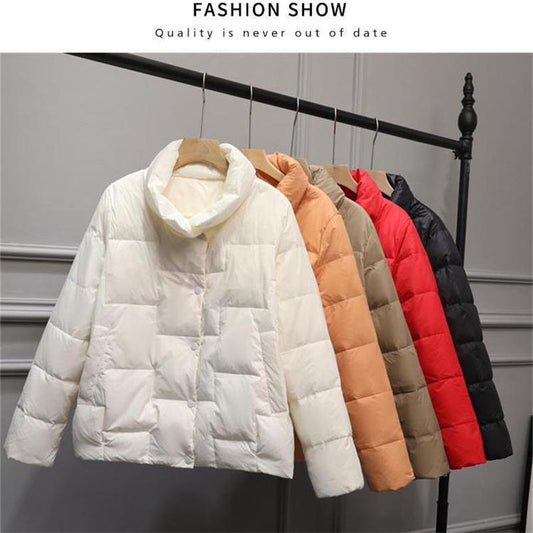 2021 Small Slim Stand Collar Lightweight Down Jacket Women's Short White Duck Down Fashion Jacket