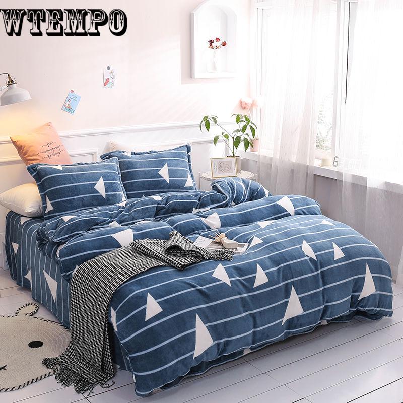 New Printing Winter Fleece Fabric Bedding Sets Flannel Velvet Duvet cover Bed sheet Pillowcase