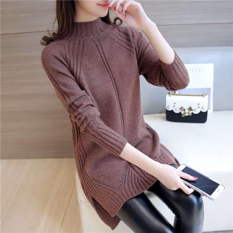 High Neck Long Sleeve Soft Sweater Female Autumn and Winter Thick Loose Long Sweater