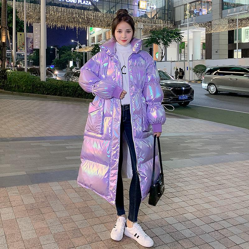 Bread Clothes Cotton-padded Clothes Women's Winter Loose Long Section Thickened Bright Face Down Padded Jacket Women Stand-up Collar Padded Jacket