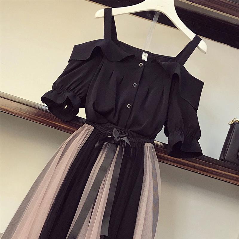 2-Pieces Ladies Suit Skirt Short Sleeve Mid-length One Shoulder Button Bow Casual Vacation Office Home