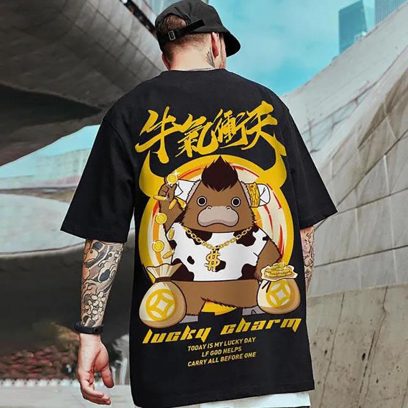 Hip Hop Youth T-shirts Trendy Personality Tees Love Panda Print Shirt O-neck Short Sleeve Casual Loose Pullover Summer Oversize