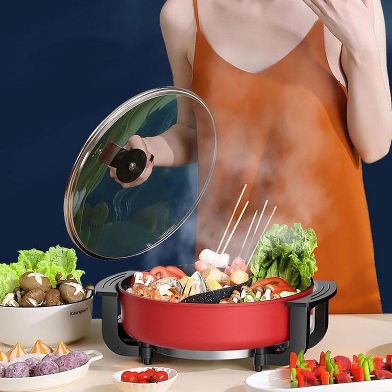 Mandarin Duck Pot Household Multi-function Steaming Cooking Frying Non-stick Large-capacity Electric Pot and Grilling All-in-one Pot