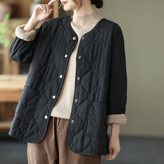 Winter Quilted Jacket Literary Single-breasted Button Coat for Women To Keep Warm Padded Jacket