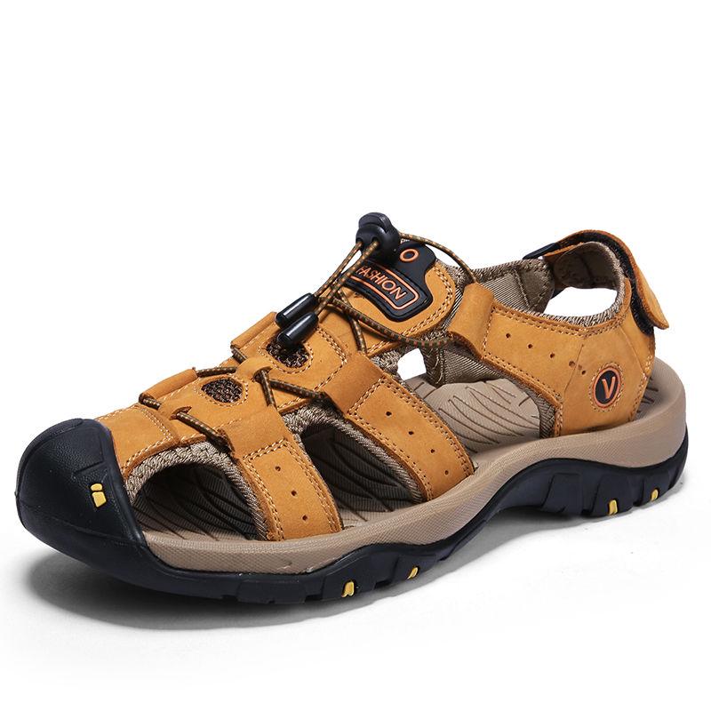 Classic Men's Sandals Summer Soft Sandals Comfortable Men Shoes Genuine Leather Sandals Big Size Soft Outdoor Men Roman Sandals