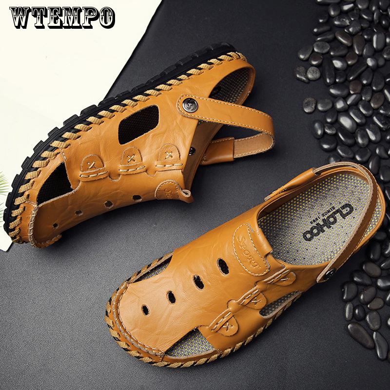 Summer Men's Leather Sandals Men's Fashion Cool Slippers Male Casual Beach Flat With Sandals