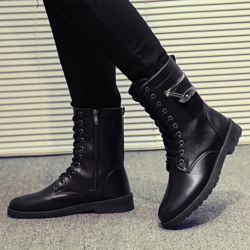 Autumn and Winter Martin Boots Men Plus Velvet Outdoor High-top Black Pu Leather Boots Vintage Work Boots