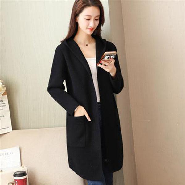 Autumn and Winter Hooded Knitted Jacket Temperament Loose Thick Coat Mid-length All-match Cardigan Female Jacket