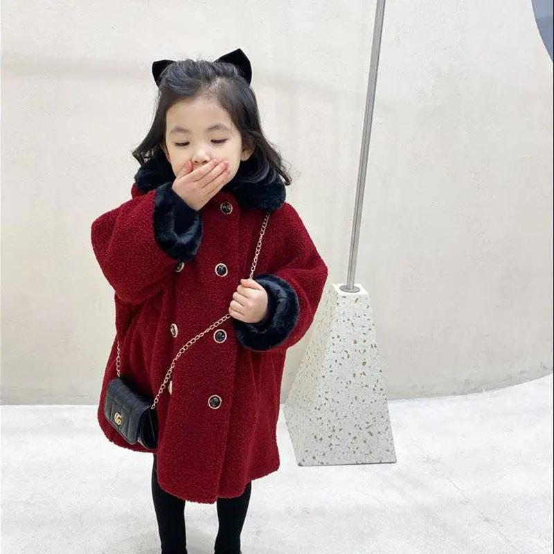 Girls Thick Lamb Wool Coat Mid-length Winter Clothes Plus Velvet To Keep Warm and Windproof