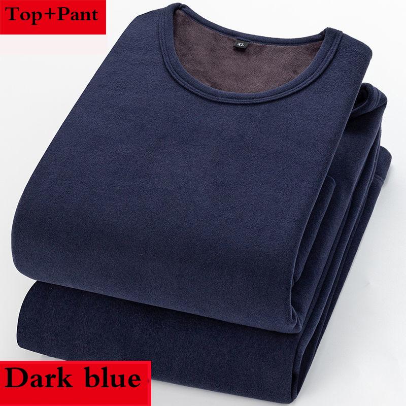 Men Winter Thermal Underwear Plus Velvet O-neck Tops Pants Tight Suit Thicken Windproof Comfortable Soft Lining Long Sleeve High Elasticity Slim