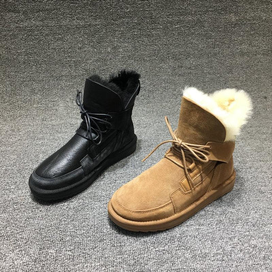 Women's Winter Shoes Snow Boots Fur Boots Black Ankle Booties Goth Punk Shoes Genuine Leather Boots Warm Plush Boots