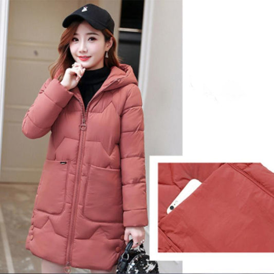 Women's Winter Korean Loose Quilted Coat Warm Stand-collar Down Jacket Women's Glossy Mid-length Down Jacket