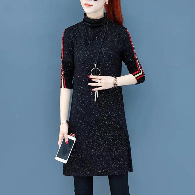 Thin Section with T-shirt Autumn and Winter Half High Neck Sweater Mid-length Black Bottoming Shirt