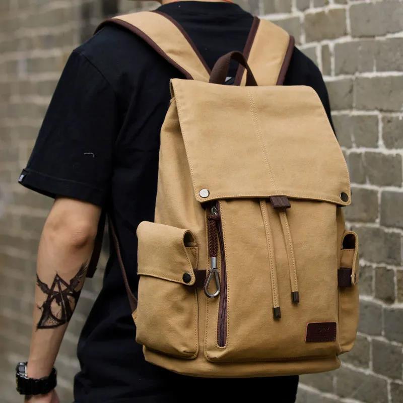 Men's Backpack Multi-layer Canvas High-capacity Casual Retro Student Computer Bag Travel Schoolbag