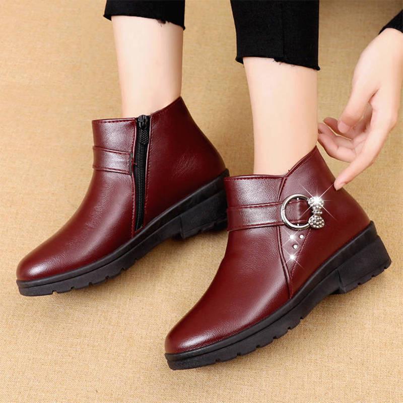 Women's Snow Boots Women Martin Boots Female Plush Leather Shoes Woman Flat Fashion Round Toe Shoes