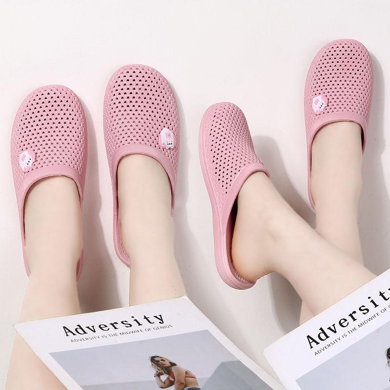 Hole Sandals Slippers Women's Summer Home Non-slip Baotou Outer Wear Bathroom Home Plastic Half-drag Summer Flat Sandals