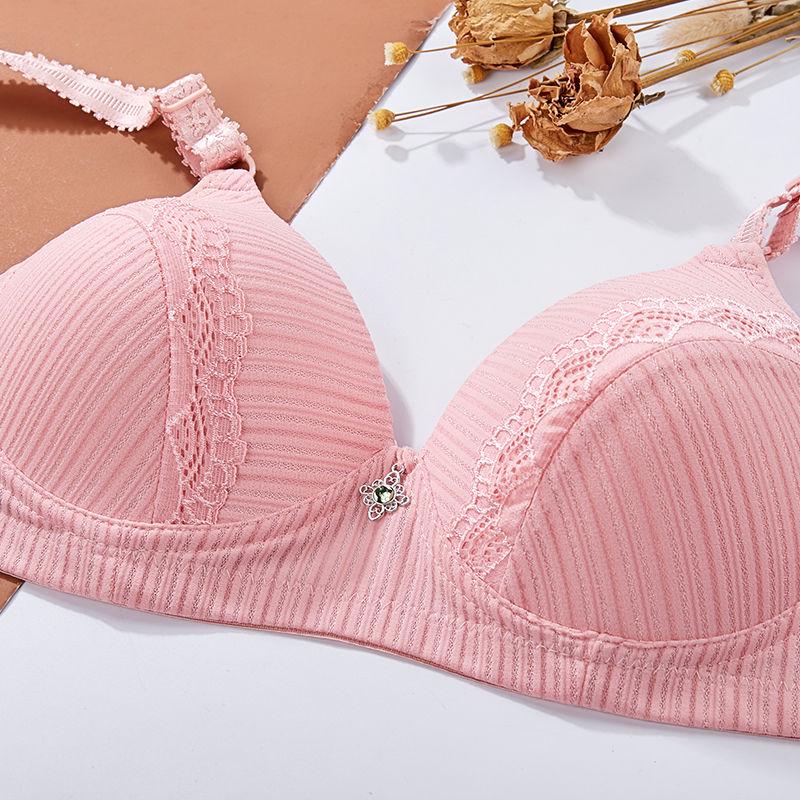 Sexy Lace Gathered Bra Without Steel Ring Adjustable Embroidery Comfortable Underwear Gem Pendant Lace Sexy and Cute