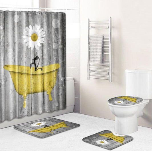 Art Printed Waterproof Shower Curtain 4 Piece Set Toilet Seat Mat Floor Mat Door Mat Home Bathroom Decoration