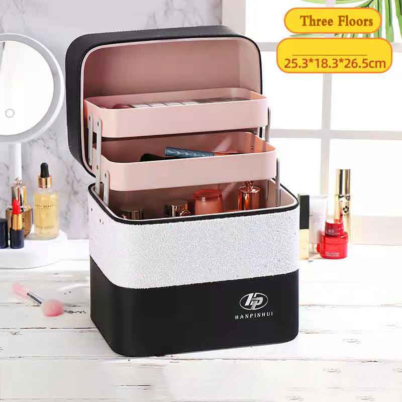 Cosmetic Bag Large-capacity Three-layer Color Matching Multi-functional Portable Cosmetic Storage Box