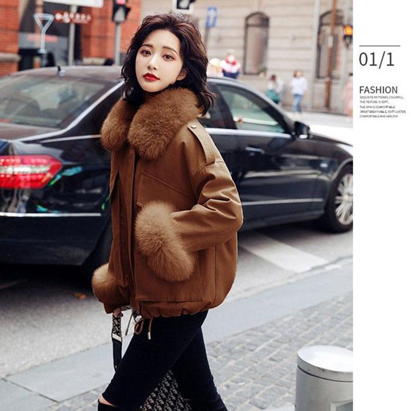 Warm Fleece Liner Hooded  Parkas Coat Winter Hooded Jacket Women Fur Collar Jacket Parka