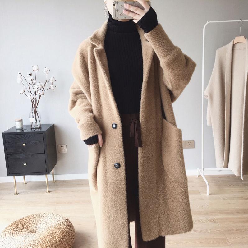 Winter Imitation Mink Velvet Mid-length Coat Loose Female Plus Size Women's Bat Sleeve Cardigan Suit Collar Coat