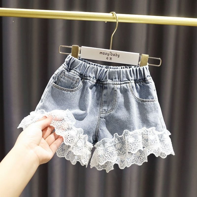 Children's Pants Summer Girls Casual Korean Style Shorts Bow Polka Dot Denim Solid Ruffle Pants