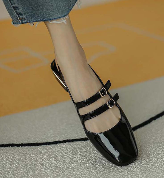 Single Shoes Women Summer All-match Square Toe Gentle Evening Breeze Low Thick Heel Small Fragrance Mary Jane Shoes