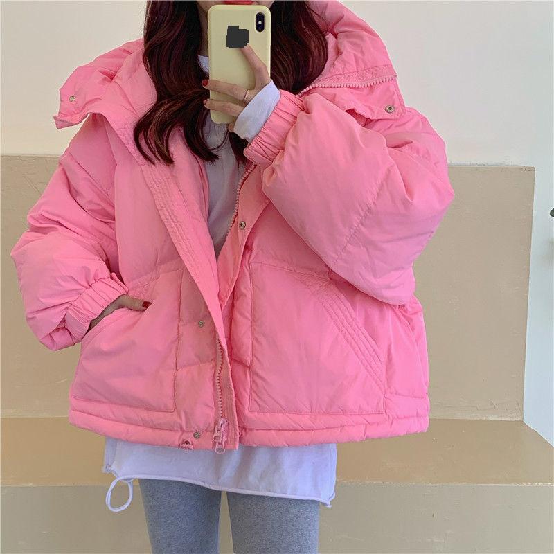 Women's Winter Korean Style Loose Quilted Jacket Women's Warm Stand-collar Down Jacket Solid Color Mid-length Down Jacket Quilted Jacket