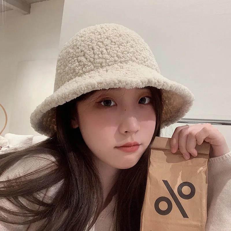 Hat Women Korean Version of The Tide Black Fisherman Hat Autumn and Winter Plush Thickened Big Brim Hat Women