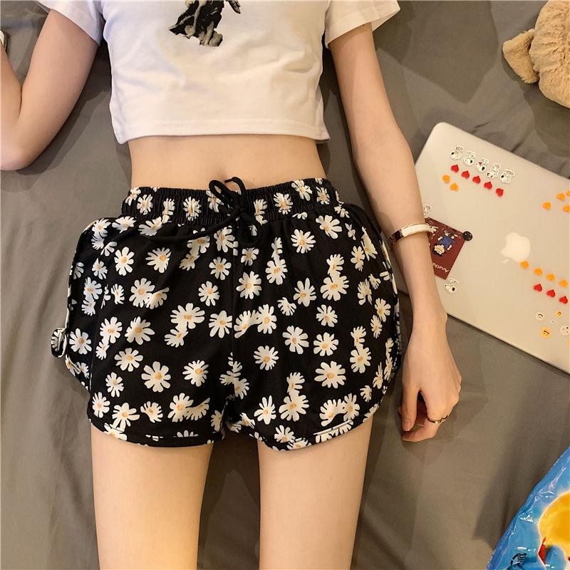 WTEMPO Black Floral Pajama Pants Sleepwear Women Shorts Lace Thin Safety Home Outside Anti-exhaust Leggings Shorts