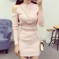 Spring Autumn Women's Knitted Pullover Sweater Sexy  Off-shoulder Long Sleeve Knit Dress Women's Mid-length Bag Hip Base Bodycon Sweater Dress