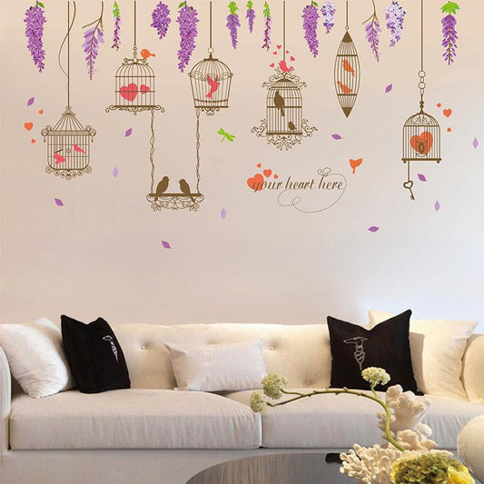 Home warm bird cage wall stickers bedroom living room background decoration removable stickers