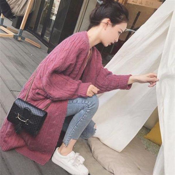 Autumn and Winter Loose Cardigan Sweater Thick Solid Color Knitted Top Mid-length Casual Women's Sweater