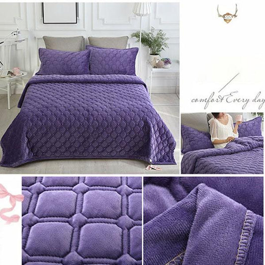 3pcs/set Winter Crystal Velvet Lace Warm Sheet Double Layer Plus Cotton Bed Cover Thicker Blanket Non-slip Short Fleece Blanket