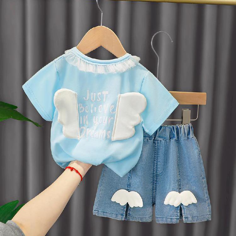 2PCS Children Clothing Set Spring Summer Baby Girls and Boys Suits Printing Short Sleeve Wing Tops + Pants Clothing Set for Girl and Boy