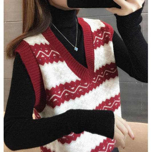 Ladies Knitted Vest Autumn and Winter Western Style Trendy Outerwear Sweater