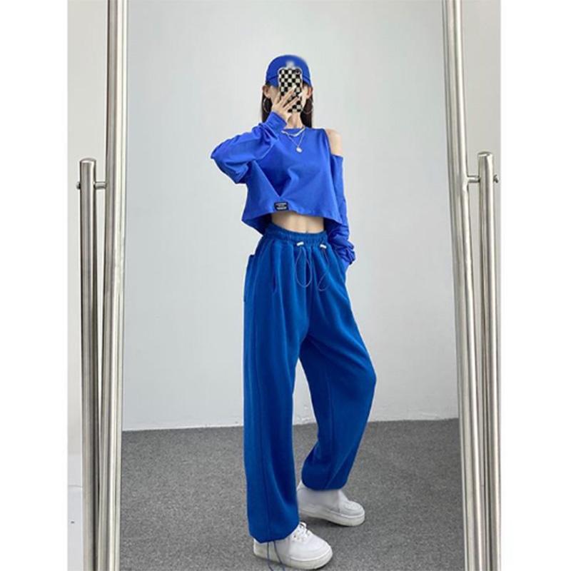 Sports Pants Women's High Waist Slim Straight Loose Wide Leg Drawstring Casual Sweat Pants Drawstring Pants