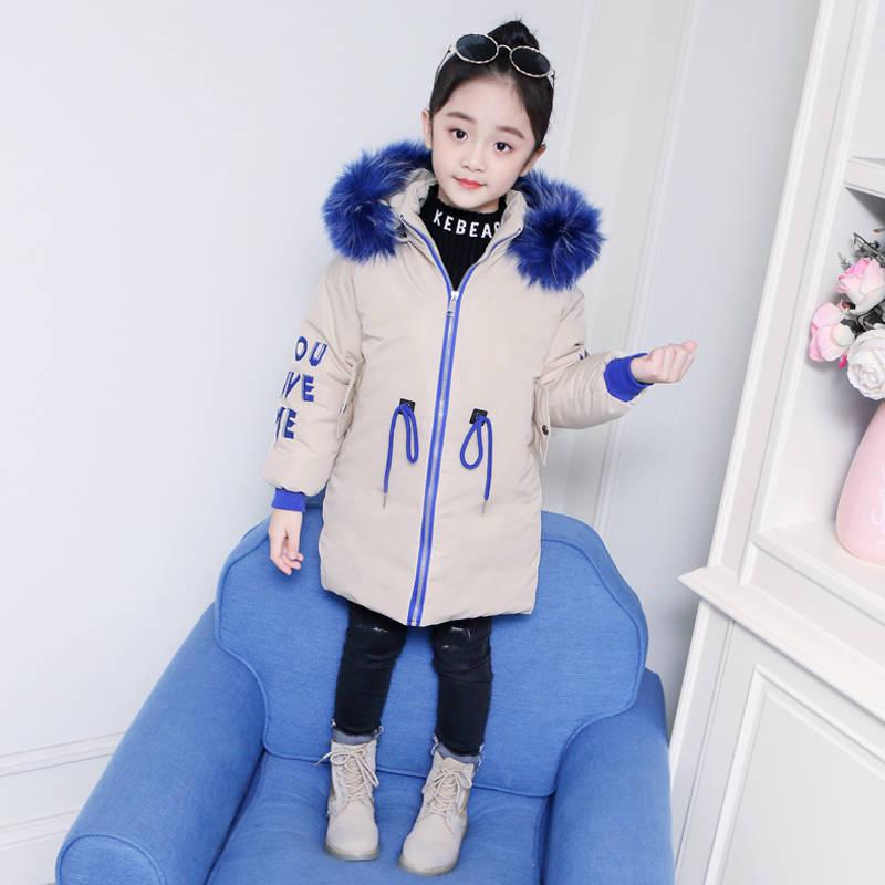 Children's Winter Jackets Girls Cotton Jackets Fur Collar Warm Kids Girls Down Outerwear Coat