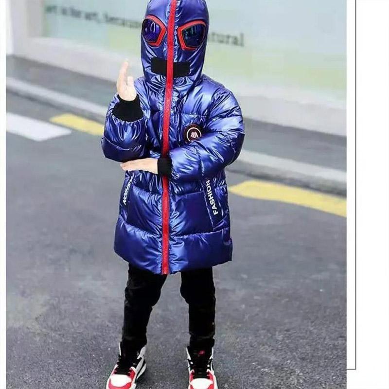 Boys Ultraman Glasses Wash-free Water Proof Bright Leather Korean Version of Winter Plus Velvet Warm Jacket Padded Jacket Thick Down Jackets