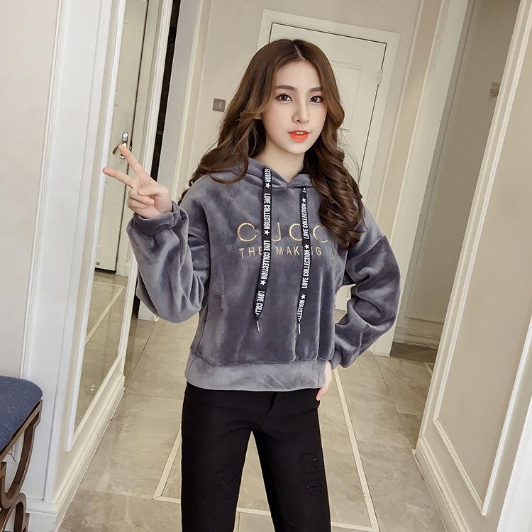 Cotton Women's Sweatshirt Wild Large Size Long Sleeve Warm Hood Top Autumn Winter Sweatshirt